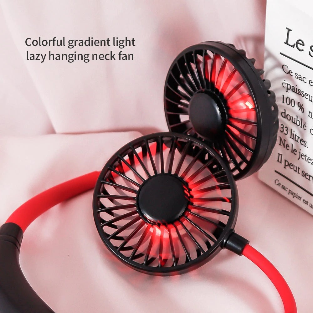 Portable Neck Fan | 2,000mAh | USB Rechargeable | 3 Speeds | 7-Blade Double Head | 360° Adjustable | 5hr Battery | LED Light | Desktop & Neck Use | Sports, Office & Outdoor