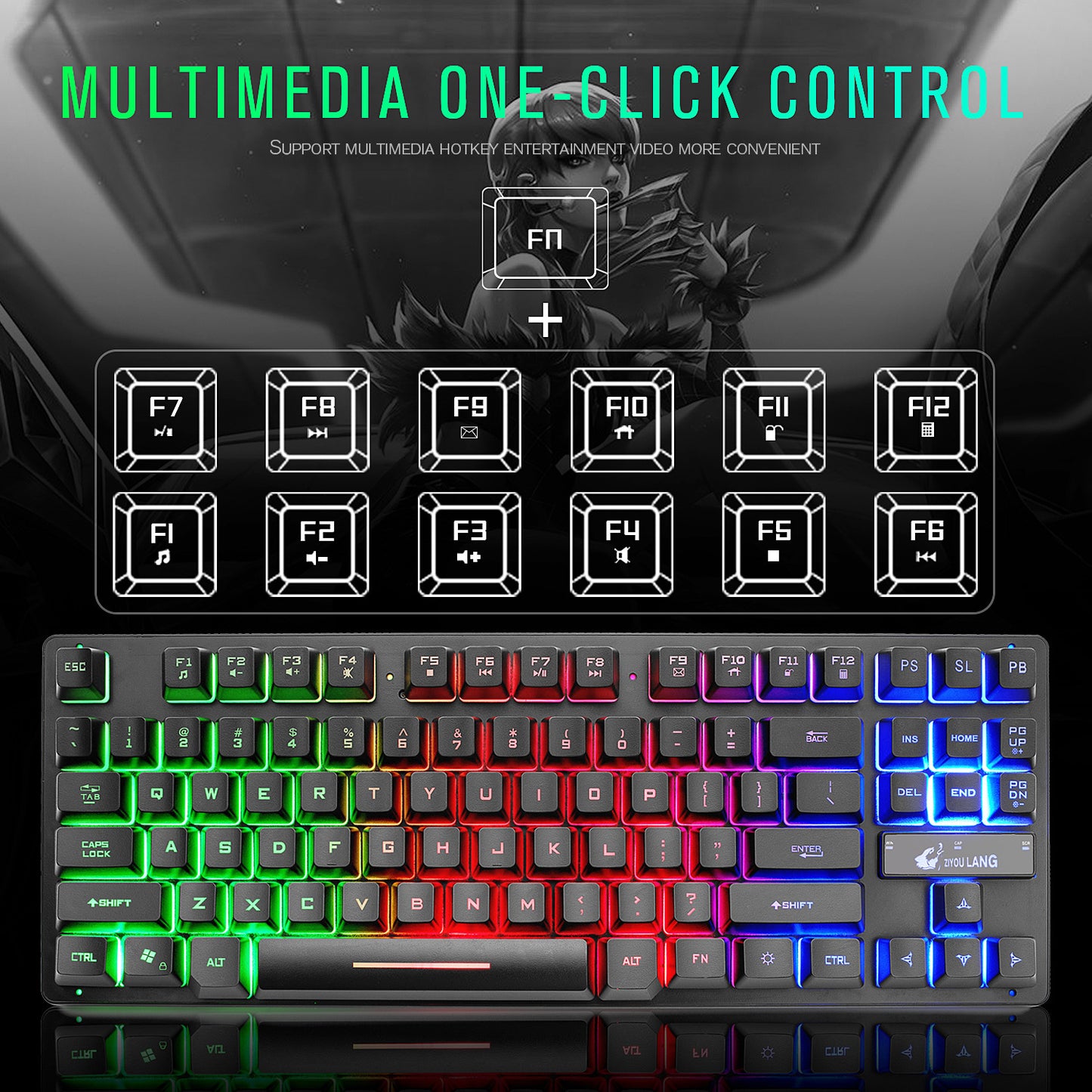87-Key USB Gaming Mechanical Keyboard | TKL Tenkeyless | 36.5×13.5×3cm | 1.5m Cable | Universal | Game & Office