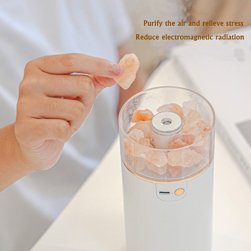 Crystal Salt Stone Humidifier & Aroma Diffuser | USB | 260ml | LED Night Light | Negative Ions | 4–8hr Spray | Blue, Pink & White
