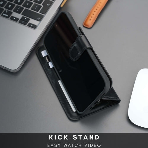 Leather MagSafe Wallet Case for iPhone 16 Pro – Full-Grain with RFID Blocking