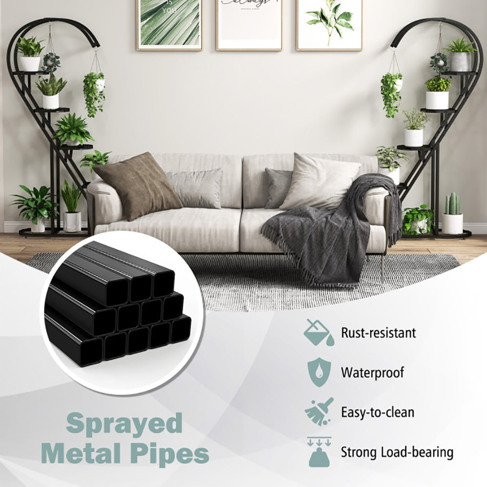 5-Tier Metal Plant Stand with Hanging Hooks | 2-Pack, 58" Tall, Indoor & Outdoor Flower Rack