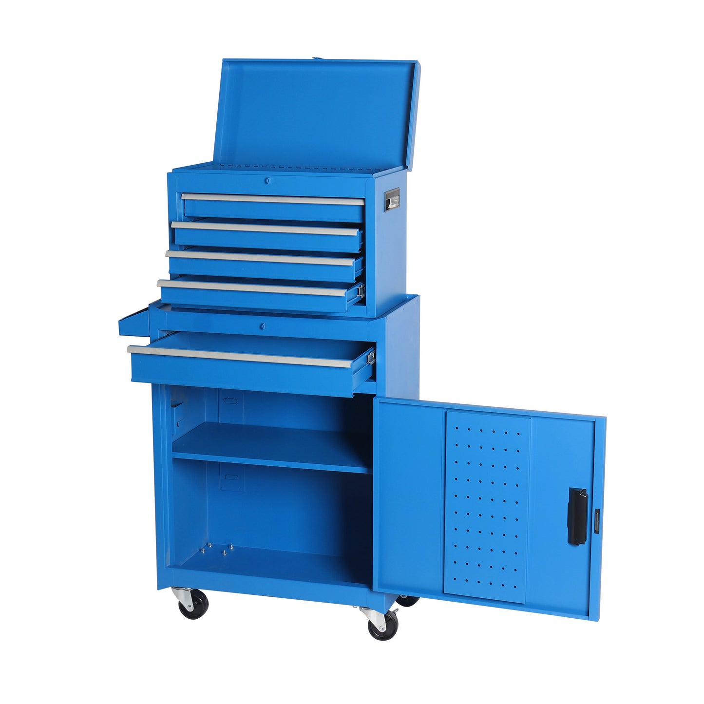 5-Drawer Rolling Tool Chest | Detachable Top Box, Lockable Wheels, Drawer Liner, Adjustable Shelf, Blue