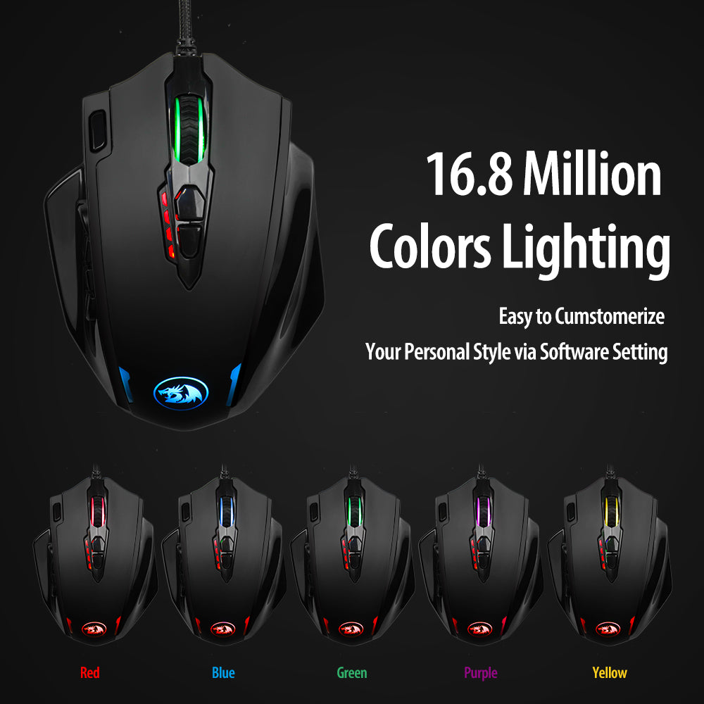 Redragon M908 Impact RGB Gaming Mouse | 500–12400 DPI, Adjustable Weight, Ergonomic | Black