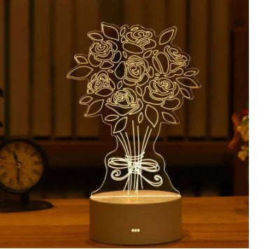 3D Illusion Acrylic LED Night Light | USB | 110–240V | Warm White | 12 Designs | I Love You, Ferris Wheel, Dinosaur, Rose & More | Bedroom, Gift & Home Decor
