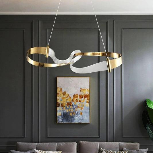 Light Luxury Iron Streamer LED Chandelier | Warm & Cool White, Ø60 & Ø80cm, 110-220V, 15-30㎡, Living Room