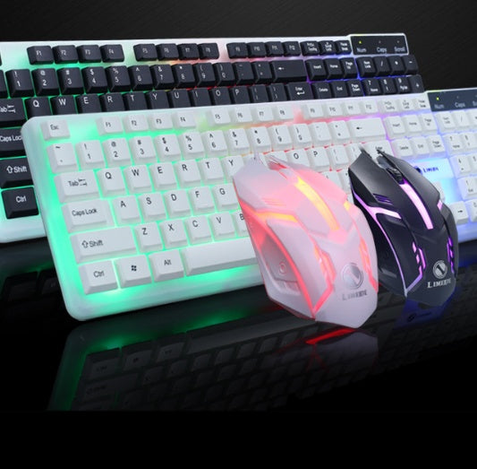 Wired Gaming Keyboard & Mouse Combo | 104-Key Backlit | LED Mouse | USB | Black & White