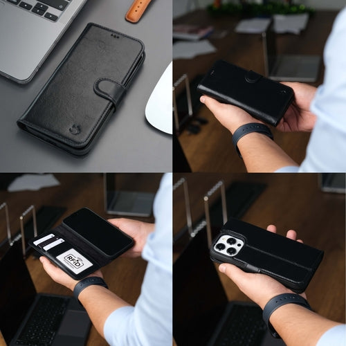 Leather MagSafe Wallet Case for iPhone 16 Pro – Full-Grain with RFID Blocking