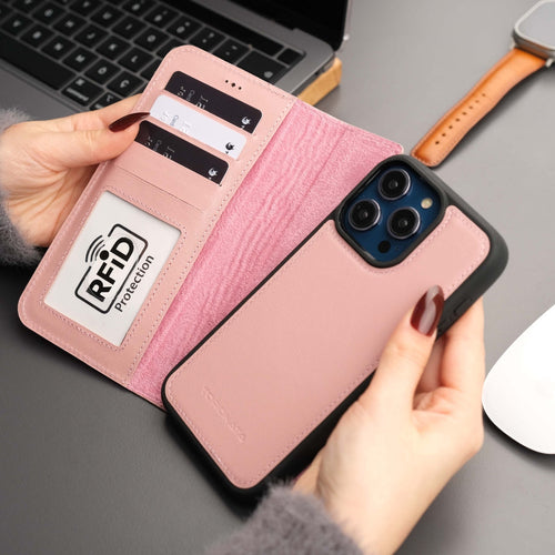Leather MagSafe Wallet Case for iPhone 16 Pro – Full-Grain with RFID Blocking