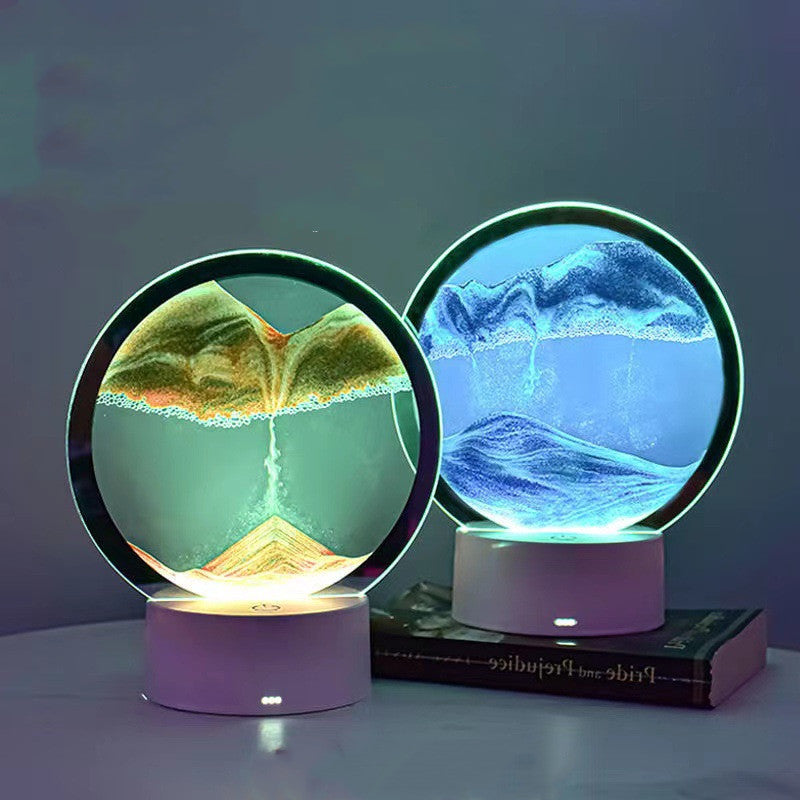 3D Quicksand Glass Table Lamp | ≤36V | Touch Switch | USB | 100×200mm | Blue, Green, Orange, Purple & Red | Bedside, Desk & Home Decor | Night Light & Mood Lamp