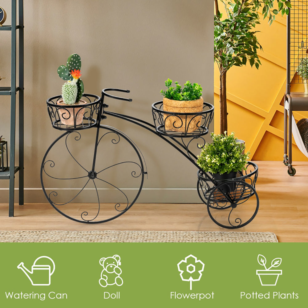 3-Tier Parisian Tricycle Plant Stand | Wrought Iron Flower Pot Cart, Indoor & Outdoor Garden Decor