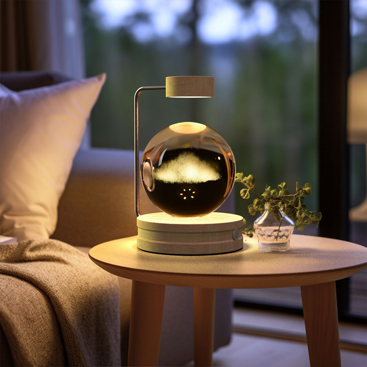 3D Crystal Glass LED Night Light | Touch Switch | USB Rechargeable | Walnut Wood Base | 27 Designs | Dark & Light Wood | Bedroom, Gift & Home Decor