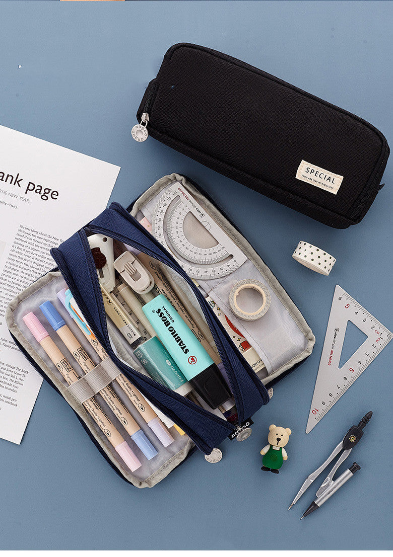 Oxford Cloth Pencil Case & Stationery Bag | Square, Medium-Soft | 21×9cm | Blue, Pink, Yellow