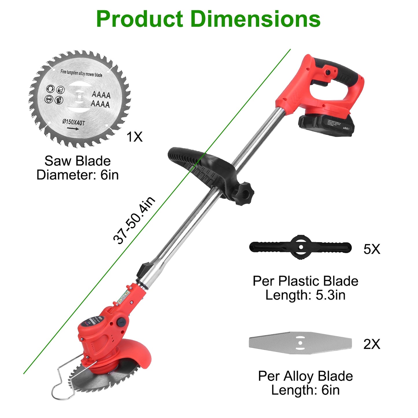 21V Cordless Electric Grass Trimmer | 650W, 8000 RPM, 37"-50.4" Telescopic Pole, 60° Angle, Multi-Blade