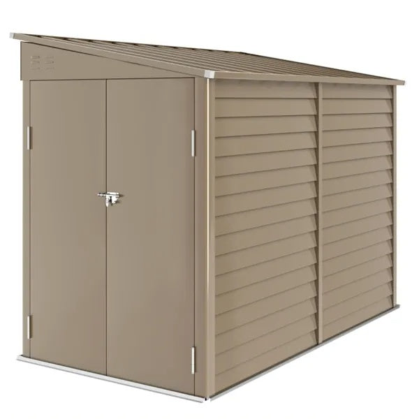 Large Galvanized Steel Garden Shed | 38ft², 56"x106" Footprint, Snow-Rated, Vent & Wide Door, Brown
