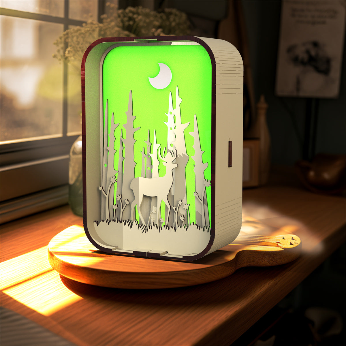 Laser-Engraved Wooden Night Light | Basswood & Black Walnut | USB | Touch Switch | Dimmable | 9.5×5×12.5cm | Bedside & Desktop Decor | Birthday Gift