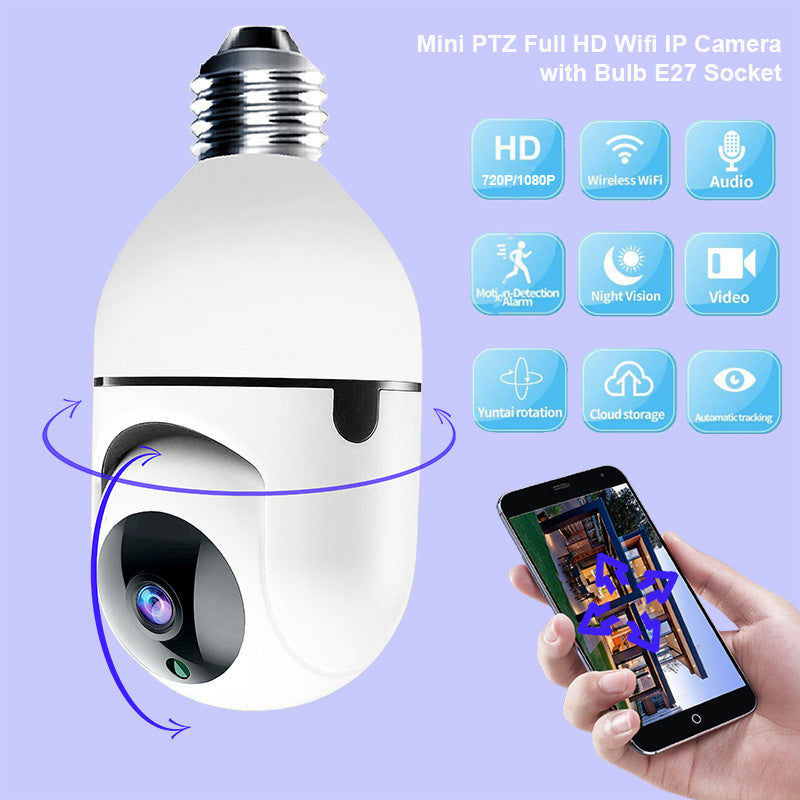 1080P WiFi Bulb Security Camera | Pan & Tilt | Wireless | App-Controlled | Home Security Monitoring | White