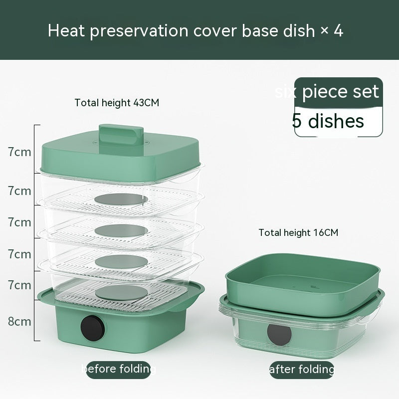 Multi-Layer Stackable Insulated Dish Cover | Temperature Display | Transparent Plastic | 5 Sizes | Green & White | Kitchen Food Cover | Dining Table & Leftover Storage