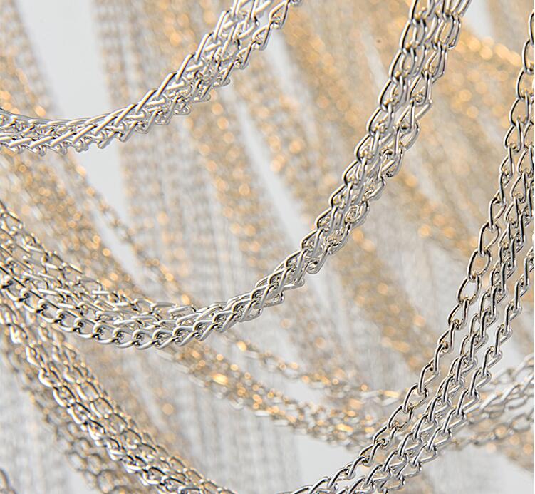 Nordic Luxury Silver Aluminium Chain Tassel LED Ceiling Light | 5 Sizes, Tricolor Dimming, 111-240V, 15-30㎡