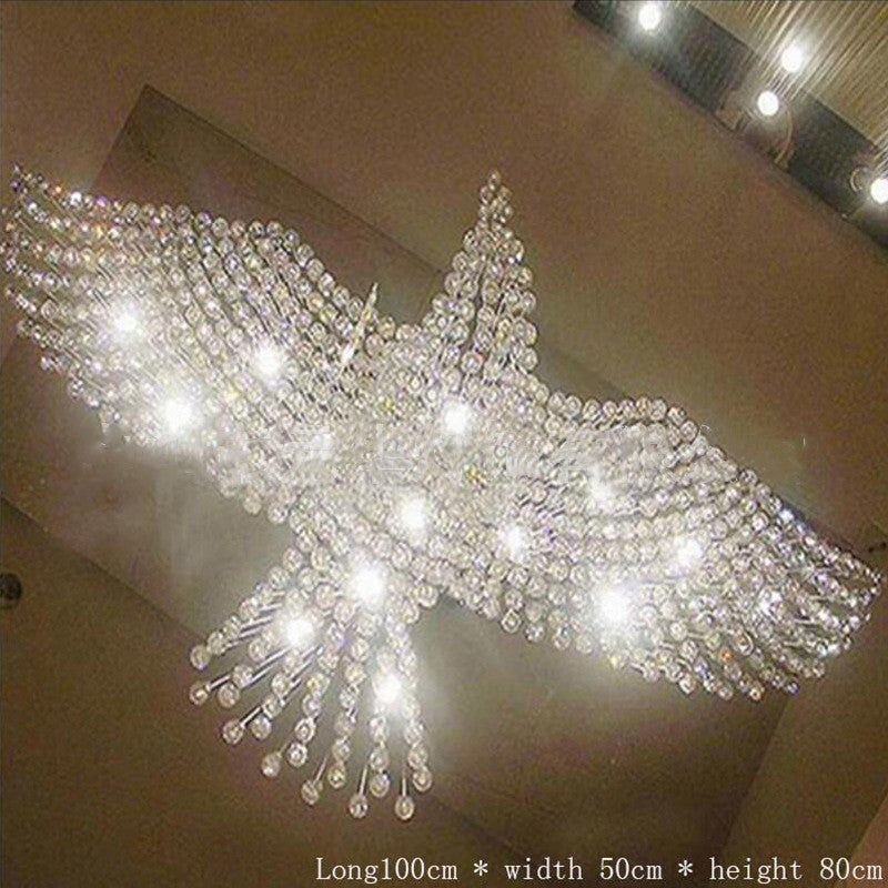 European Stainless Steel Crystal Eagle Sculpture LED Chandelier | 2 Sizes, Tricolor & Warm/Cool White, 1m Adjustable, 220V