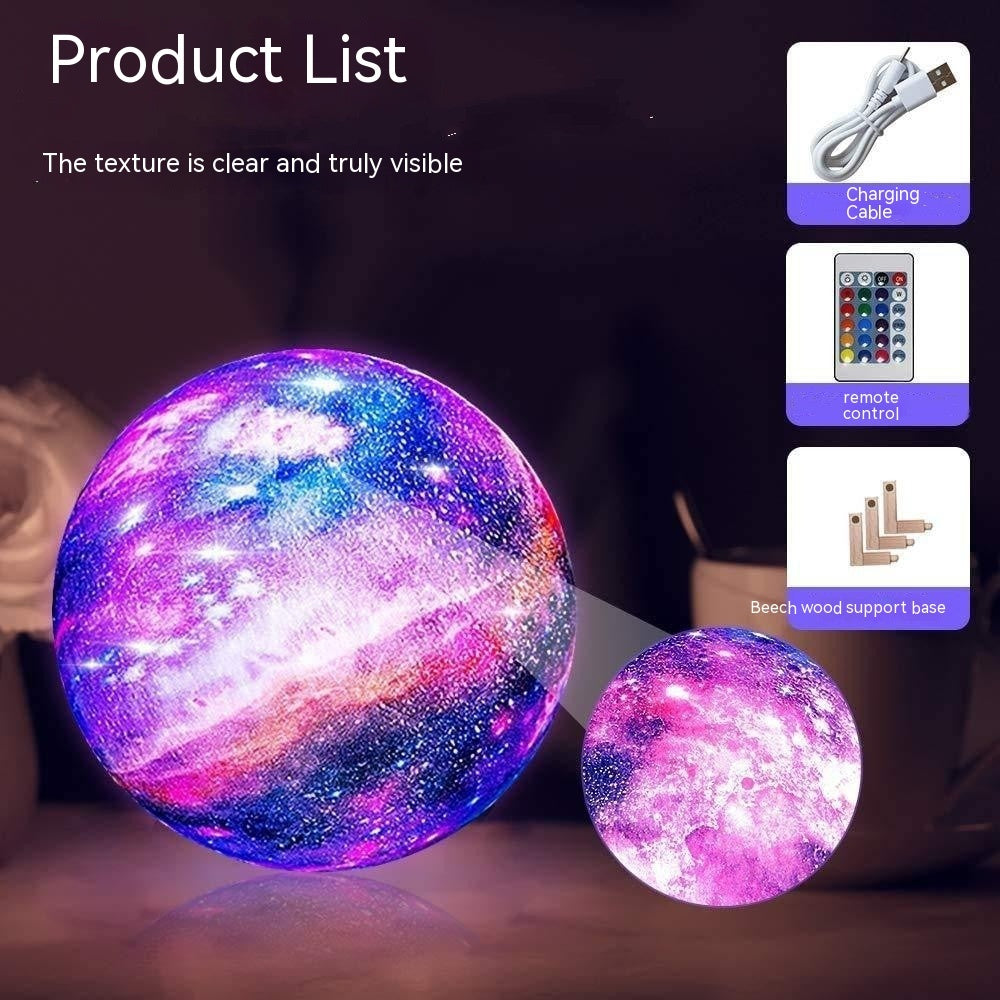 3D Printed Moon Lamp | 16 Colours | Touch & Remote Control | USB Rechargeable | Wood Bracket | 8–20cm | Bedroom, Home & Gift