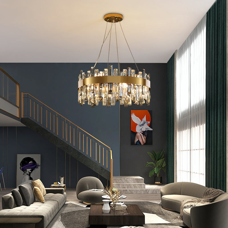 Stainless Steel Wire-Drawn Crystal Chandelier | 8-20 Lights, 50,000h, 1m Adjustable, 110-220V, 5 Sizes
