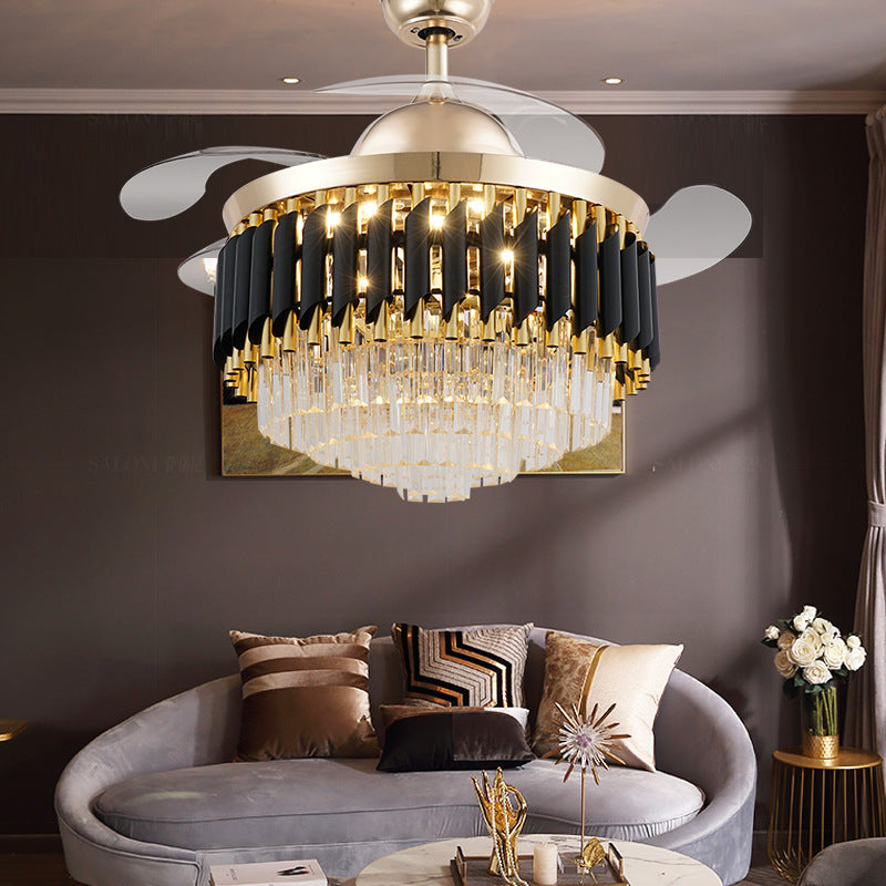 FB2835 Crystal Ceiling Fan Light | Variable Frequency, Remote Control, 42" & 48", 220V, Multi-Room