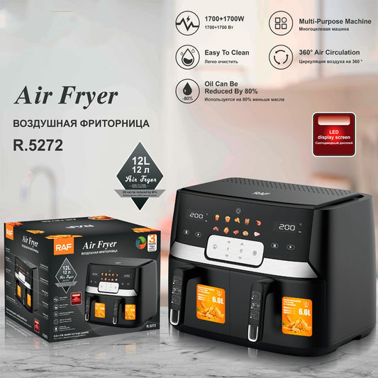 Large Capacity Double-Lining Air Fryer | 1700W, 6L+, Hot Air Convection, 220V, EU Plug, Black