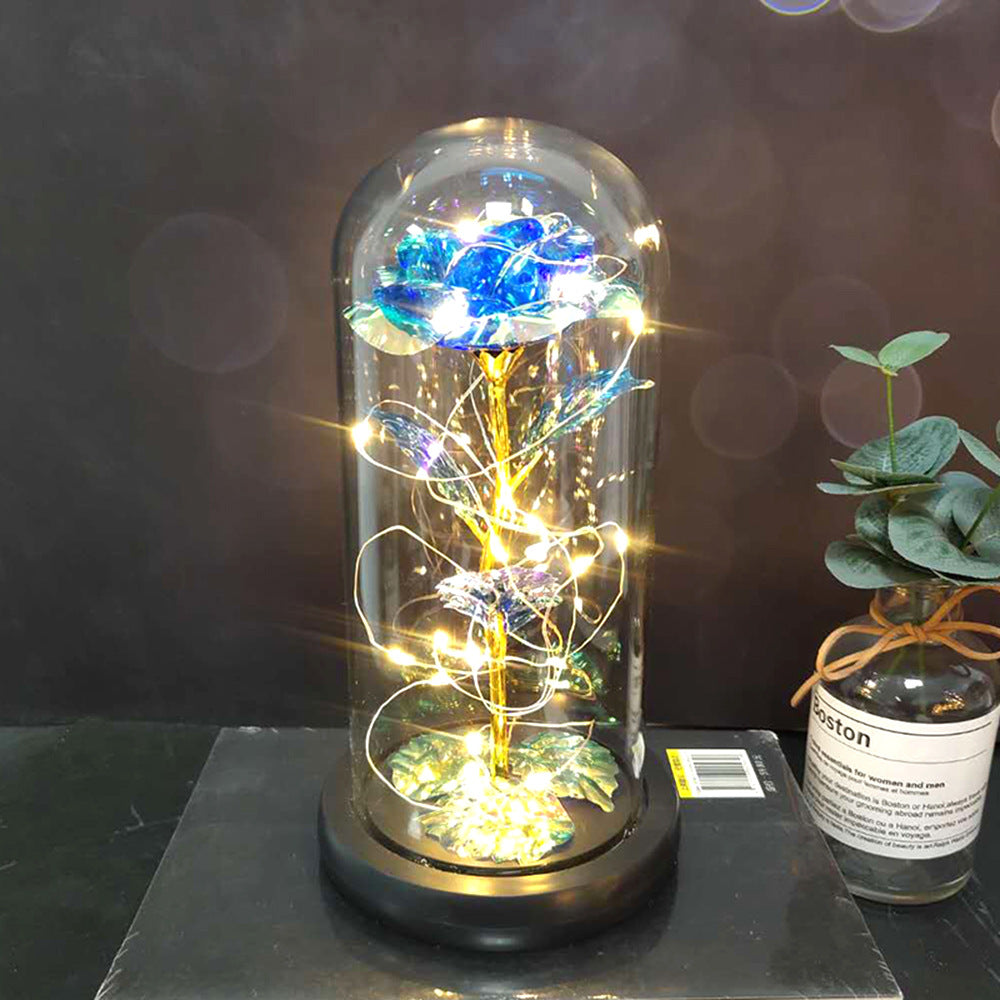 Preserved Rose Bouquet with LED Glass Cover | Silk & Velvet Roses | Solid Wood Base | AAA Battery | 300×170×160mm | 16 Colours & Styles | Valentine, Wedding & Mother’s Day Gift