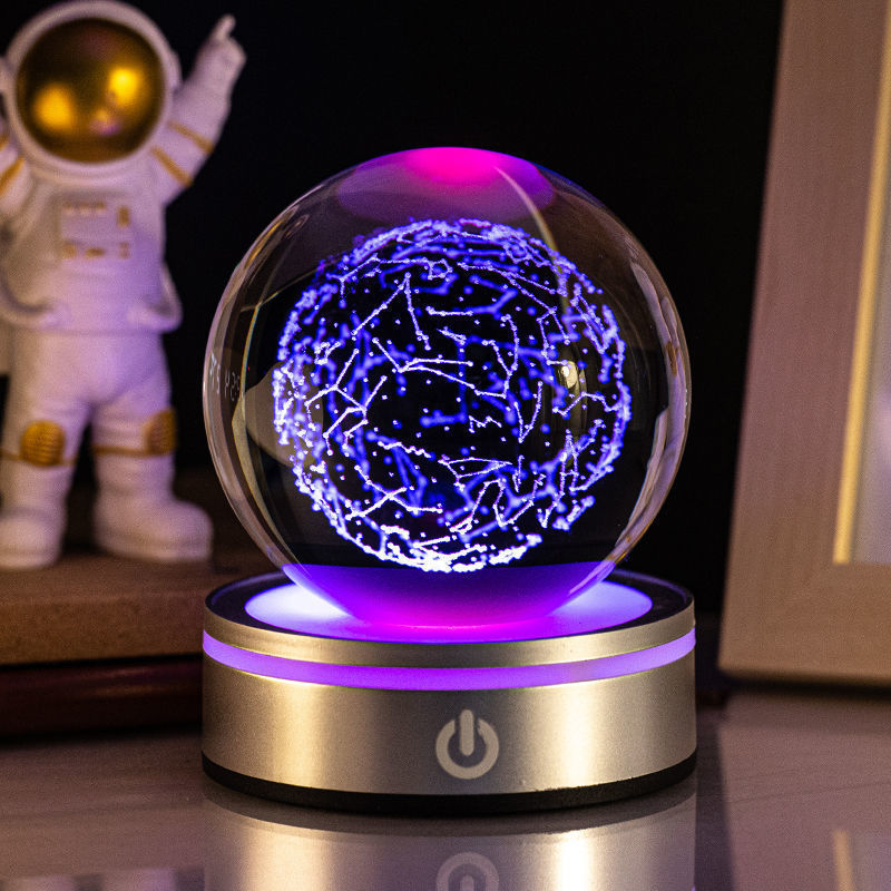 3D Inner Carving Luminous Crystal Ball Night Lamp | 8cm | USB | Colourful Gradient | Touch Base | 13 Designs | Gift