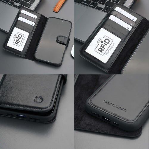 Leather MagSafe Wallet Case for iPhone 16 Pro – Full-Grain with RFID Blocking