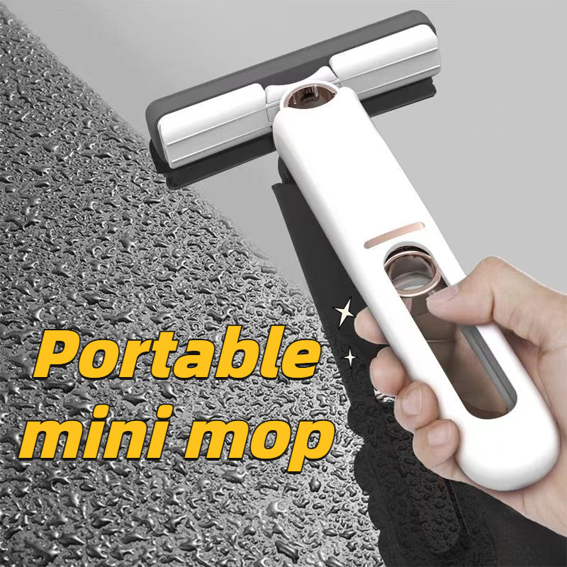 Self-Squeeze Portable Mini Mop | 180° Wringer | Wet & Dry | Sponge Head | Desk, Floor & Glass Cleaner