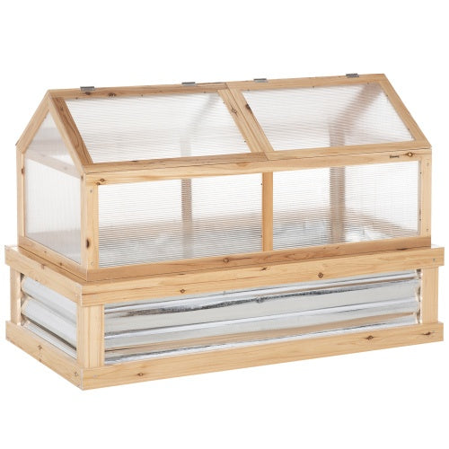 Outsunny 48"x24"x32" Raised Garden Bed with Cold Frame Greenhouse | Polycarbonate, Solid Fir Wood, Natural