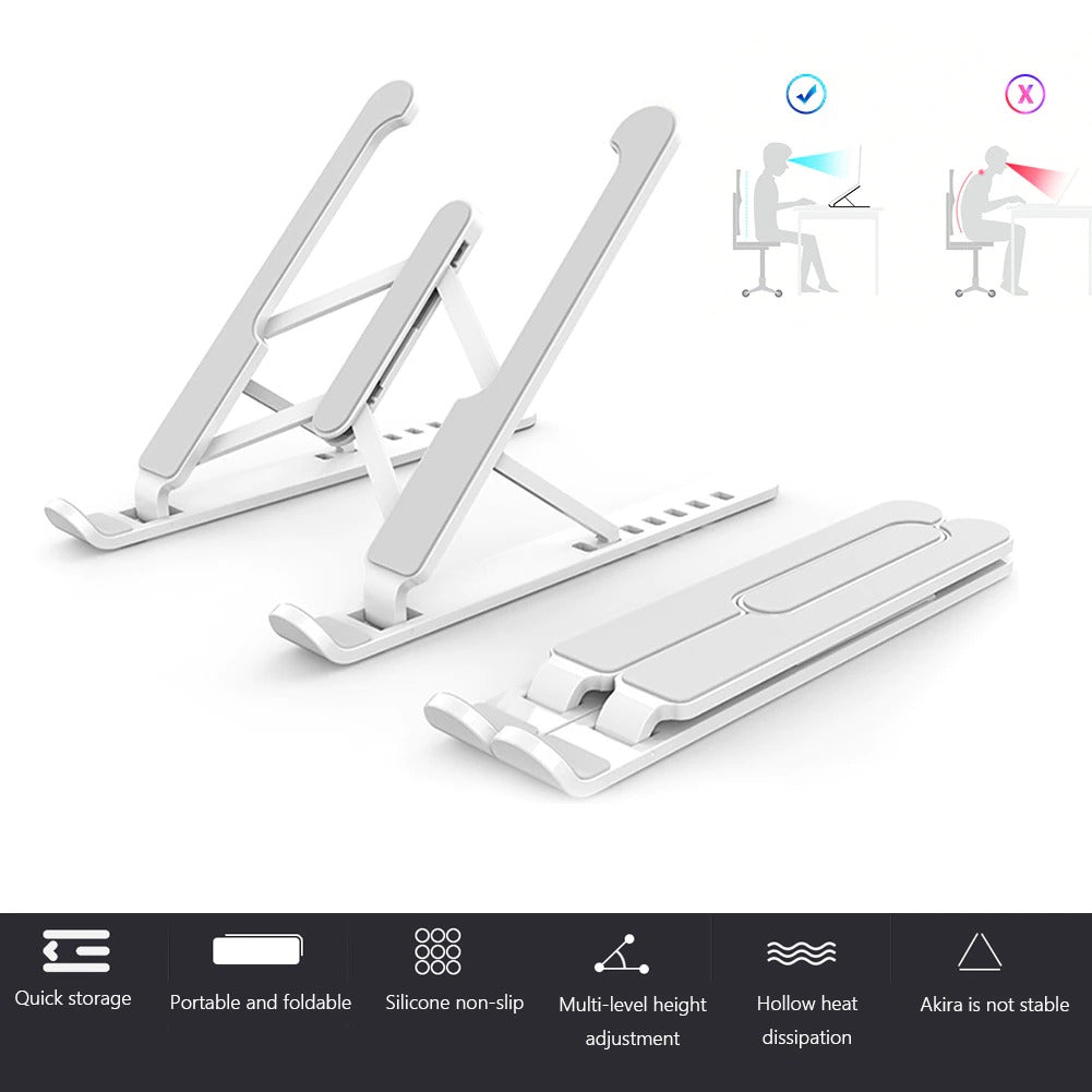 Foldable Laptop Stand | 6-Height Adjustment | Hollow Cooling | ABS | 11–17" | Black & White