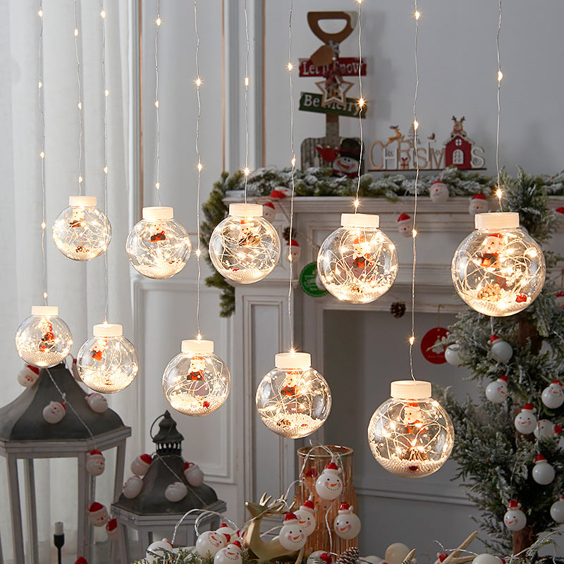 10-Piece LED Christmas Wishing Ball String Lights | PVC | Snowman, Santa & Christmas Tree | Window & Room Decoration | Fairy Curtain Light
