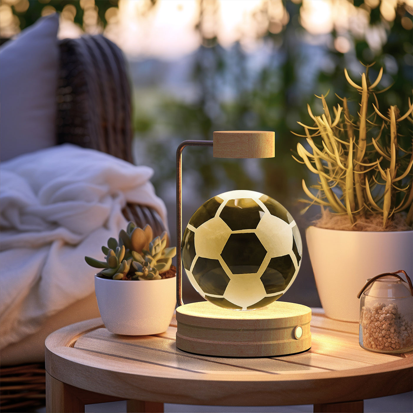 3D Crystal Glass LED Night Light | Touch Switch | USB Rechargeable | Walnut Wood Base | 27 Designs | Dark & Light Wood | Bedroom, Gift & Home Decor