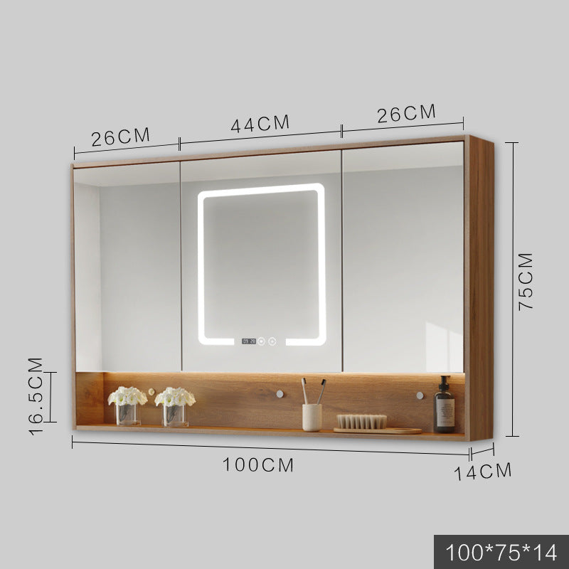Solid Wood Wall-Hung Bathroom Mirror Cabinet | LED Light, Anti-Fog, Built-in Storage, 9 Sizes, Grey & Wood