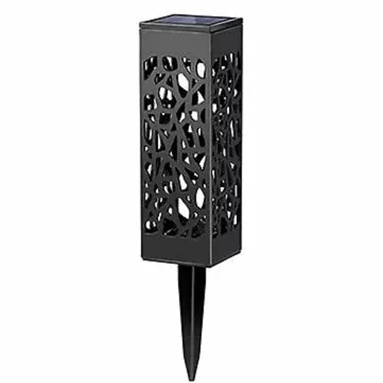 Solar Garden Pathway Stake Lights | Hollow-Carved Shell | 2LM | 3000K & Cool White | 300mAh | 4–10hr Runtime | Auto Dusk-to-Dawn | Waterproof | 6×6×28.5cm | 1–12pc Packs