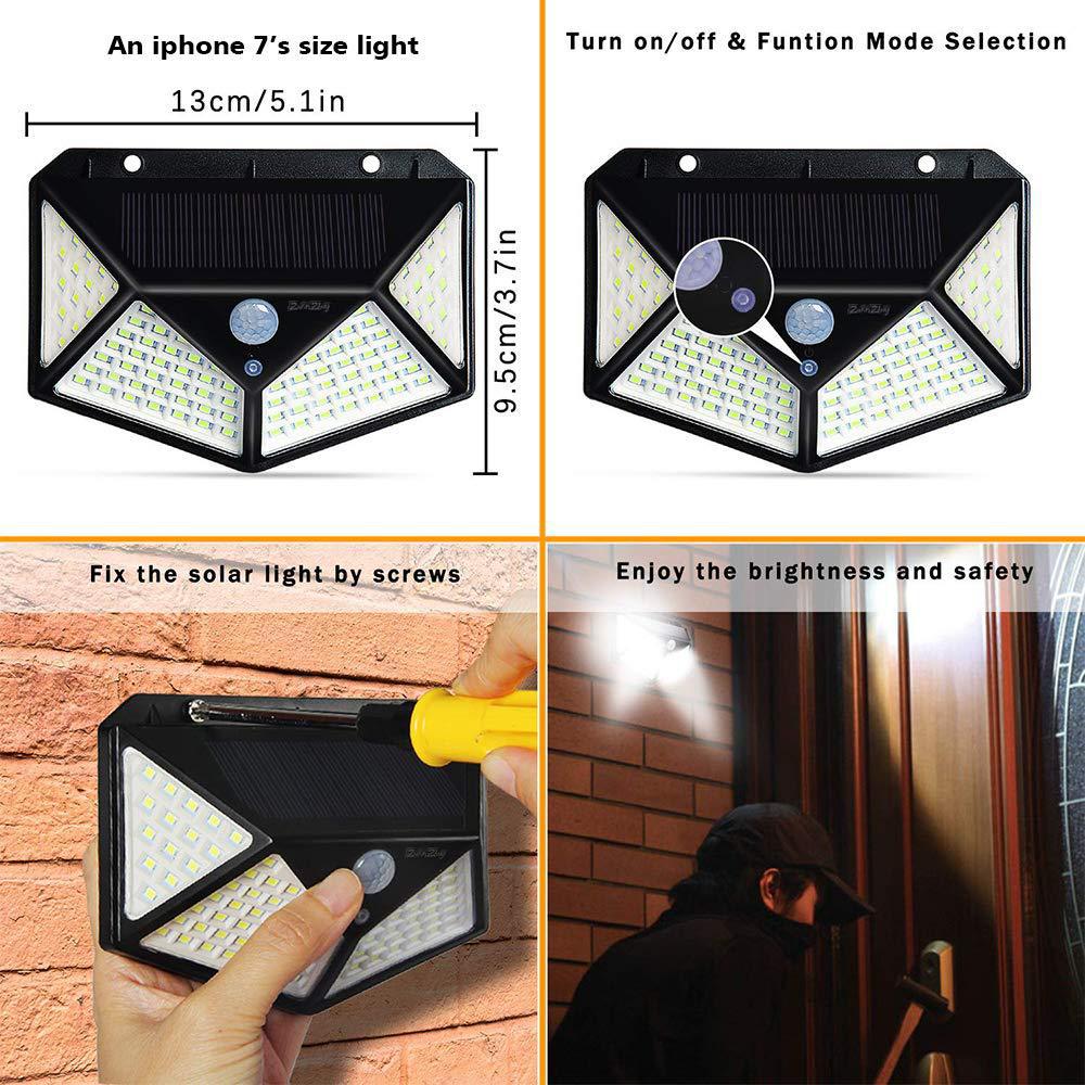 100-LED Solar PIR Motion Sensor Wall Light | W-100LED | 7W | 2200mAh | 120° PIR | 8–10m | 3 Modes | 6hr Charge | PC+ABS | 1–10pc Packs | Outdoor Garden & Security