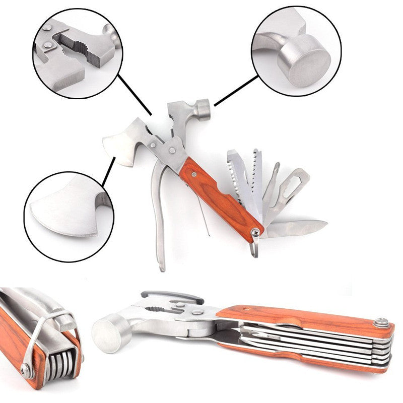 11-in-1 Multi-Tool Pliers Set | Stainless Steel | Pliers, Knife, Saw, Axe, Hammer & More | Folded 16×9×3.5cm | 400g | Oxford Carry Bag | Camping, Outdoor & Home | Brown