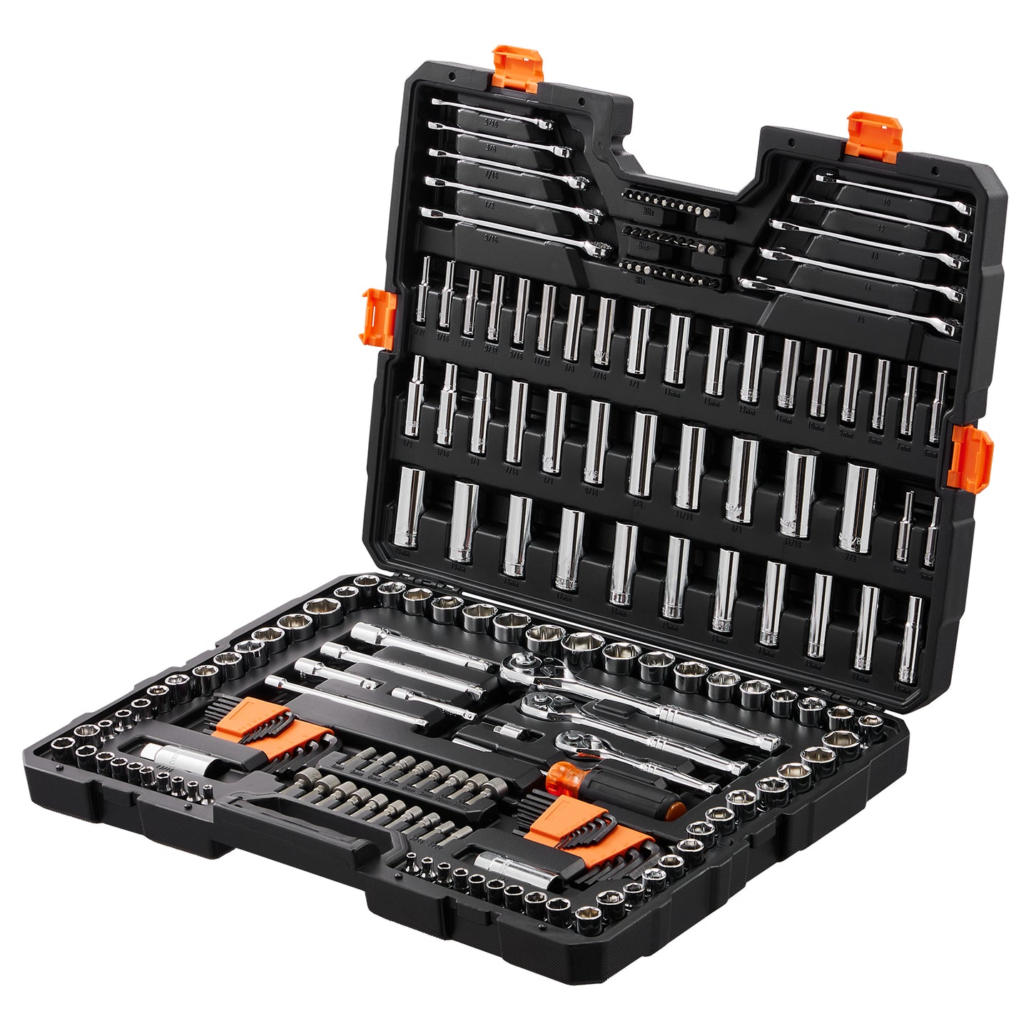 VEVOR 205-Piece Mechanics Tool Set | 1/4" 3/8" 1/2" Drive, SAE & Metric Sockets, Wrenches & Storage Case