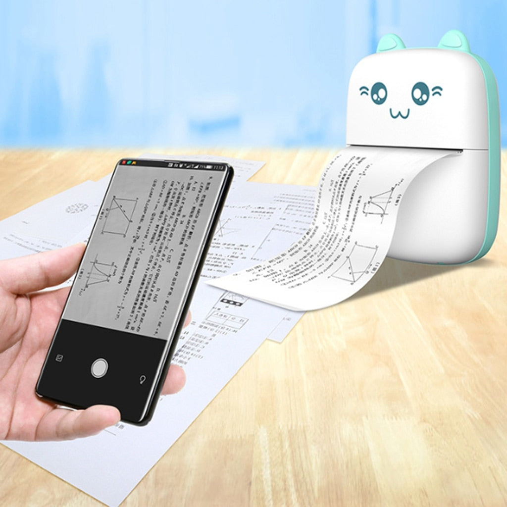 A6 Mini Bluetooth Thermal Printer | 200DPI | 1200mAh | 10mm/s | iOS & Android | Inkless | 11×8×3.5cm | 160g | Green & Pink | Printer & Paper Bundles