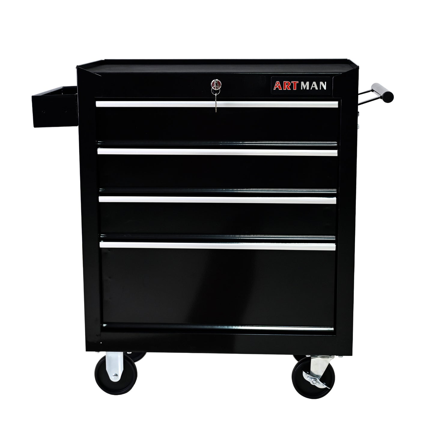 4-Drawer Multifunctional Tool Cart with Wheels | Lockable, Ball-Bearing Drawers, Powder-Coated Steel, Black