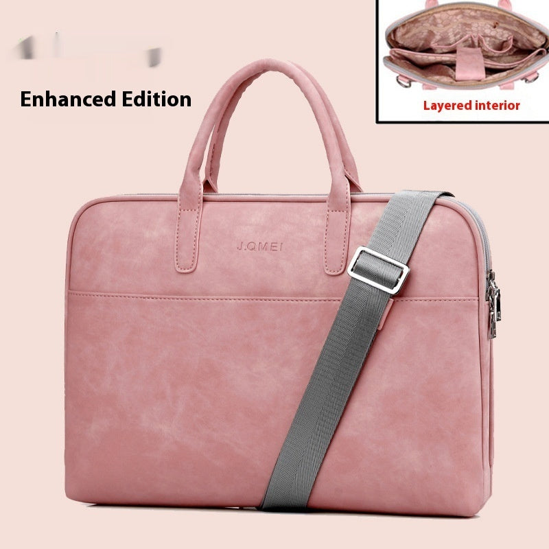 Faux Leather Laptop Shoulder Bag for Women | 13.3"–17.3" | Waterproof, Multi-Pocket | Black, Pink, Red