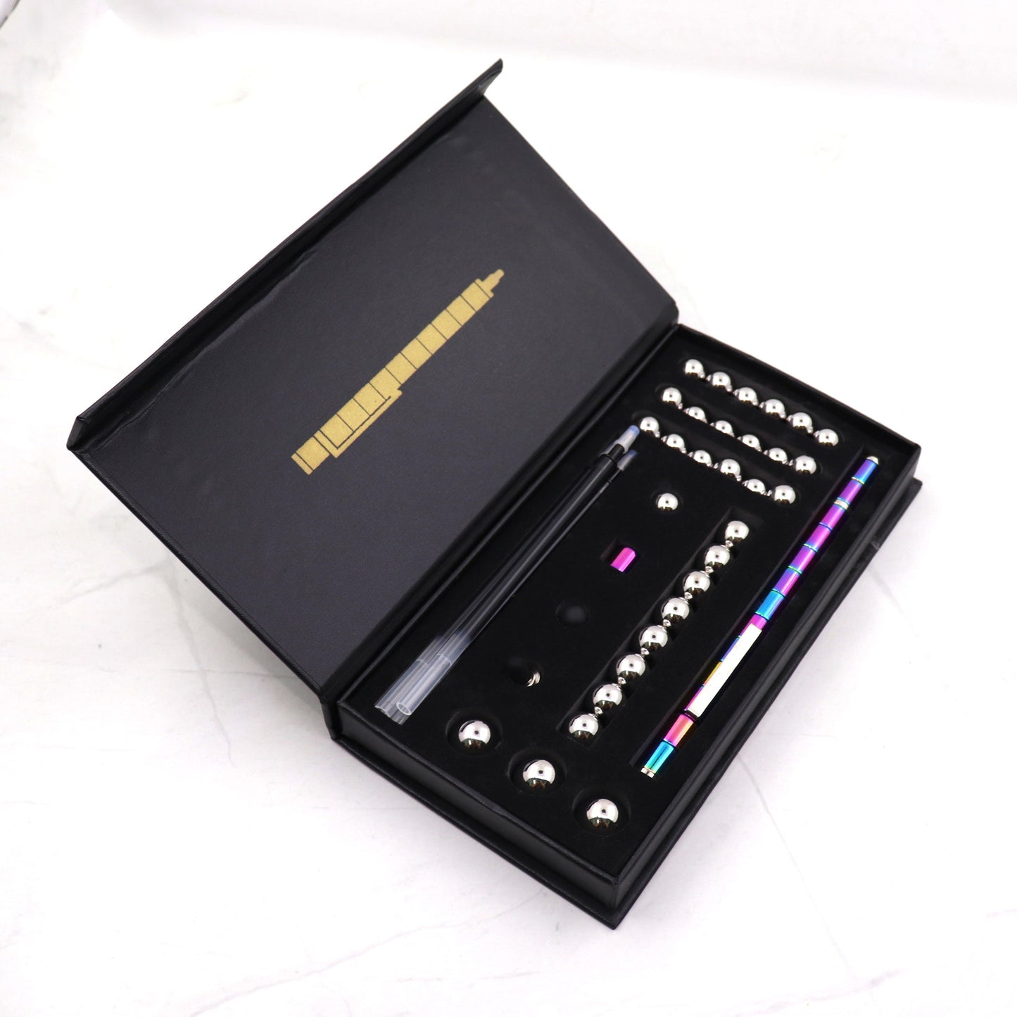 Magnetic Fidget Pen | 13 Magnetic Rings + 12 Steel Balls | Ballpoint + Stylus | Stress Relief & Focus | Gift Box Options | Black, Gold & Silver