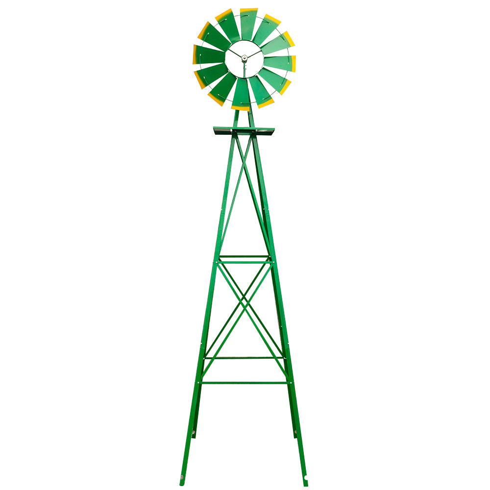 8ft Decorative Garden Windmill | 22" Wind Wheel, Ball Bearing, Weather-Resistant Steel, Green