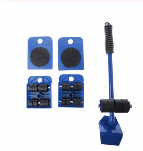 Furniture Moving Lifter & Slider Set | 150kg Capacity | Pry Bar + 4 Square Pulleys | ABS & Steel | Blue, Red & Yellow
