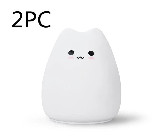 Cat-Shaped Silicone LED Night Light | Touch Sensor | 7-Colour Changing | 15hr Battery | USB & Battery | Kids, Bedroom & Gifting