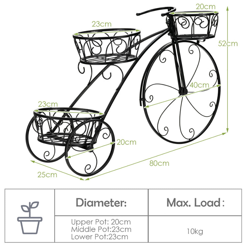 3-Tier Parisian Tricycle Plant Stand | Wrought Iron Flower Pot Cart, Indoor & Outdoor Garden Decor