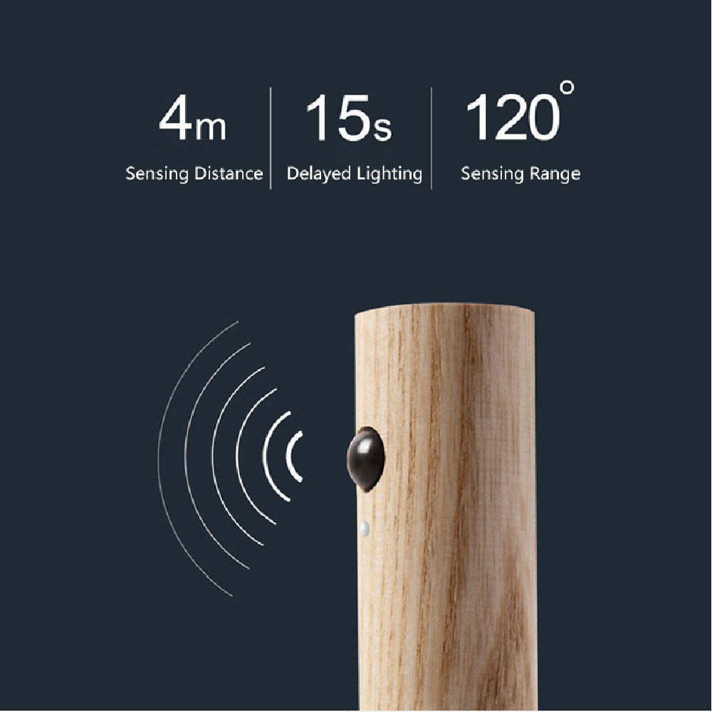 PIR Motion Sensor LED Night Light | Magnetic Wood Base | USB Rechargeable | 4m Detection | Warm White | Ash & Walnut