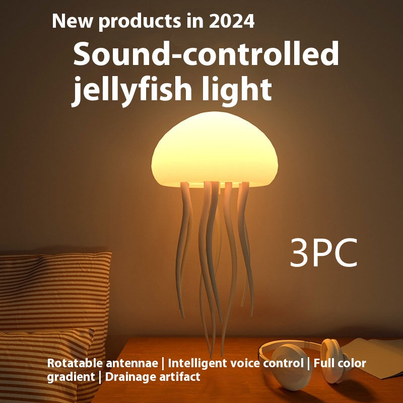 Voice-Control Jellyfish Mood Lamp | 17 RGB | 12 LED | 1000mAh | Type-C | 85×166mm | 9 Tentacles | Touch & Voice | Hanging & Base | Bedroom, Desk & Kids Night Light